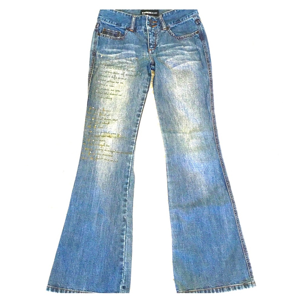 ❌SOLD❌ EXPRESS Unique Distressed Jeans with Rhinestones - Picture 1 of 7